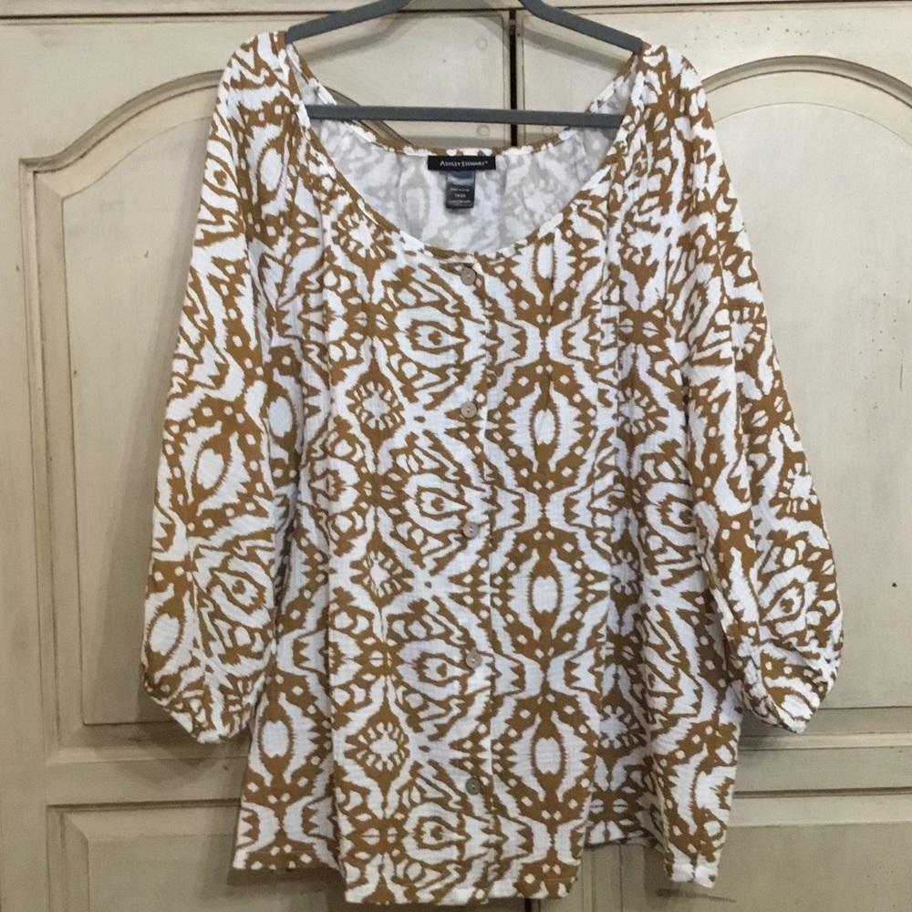 Ashley Stewart Women’s Colorblock Gauze Abstract Print Peasant Blouse Size 18/20 - Picture 3 of 9